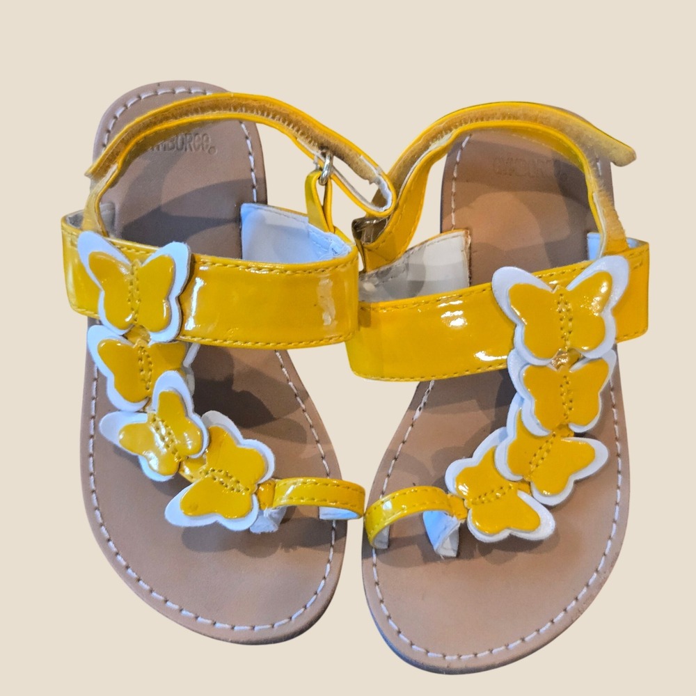 Gymboree Girls Yellow Patent Butterfly‎ Sandals Ankle Strap Shoes Size 7
